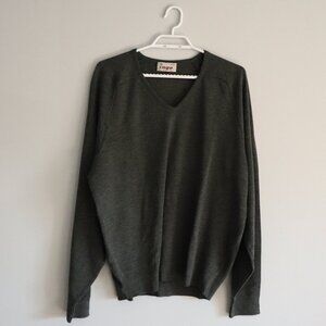 Vntg Ingo Men's Sz XL Green Alpaca Wool V-Neck Stretch Long Sleeve Sweater